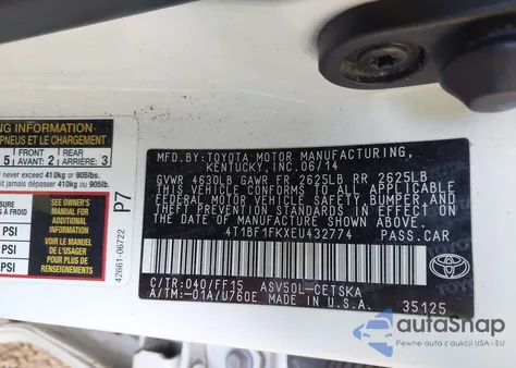 2014 Toyota Camry Se from USA, damaged, VIN 4T1BF1FKXEU432774